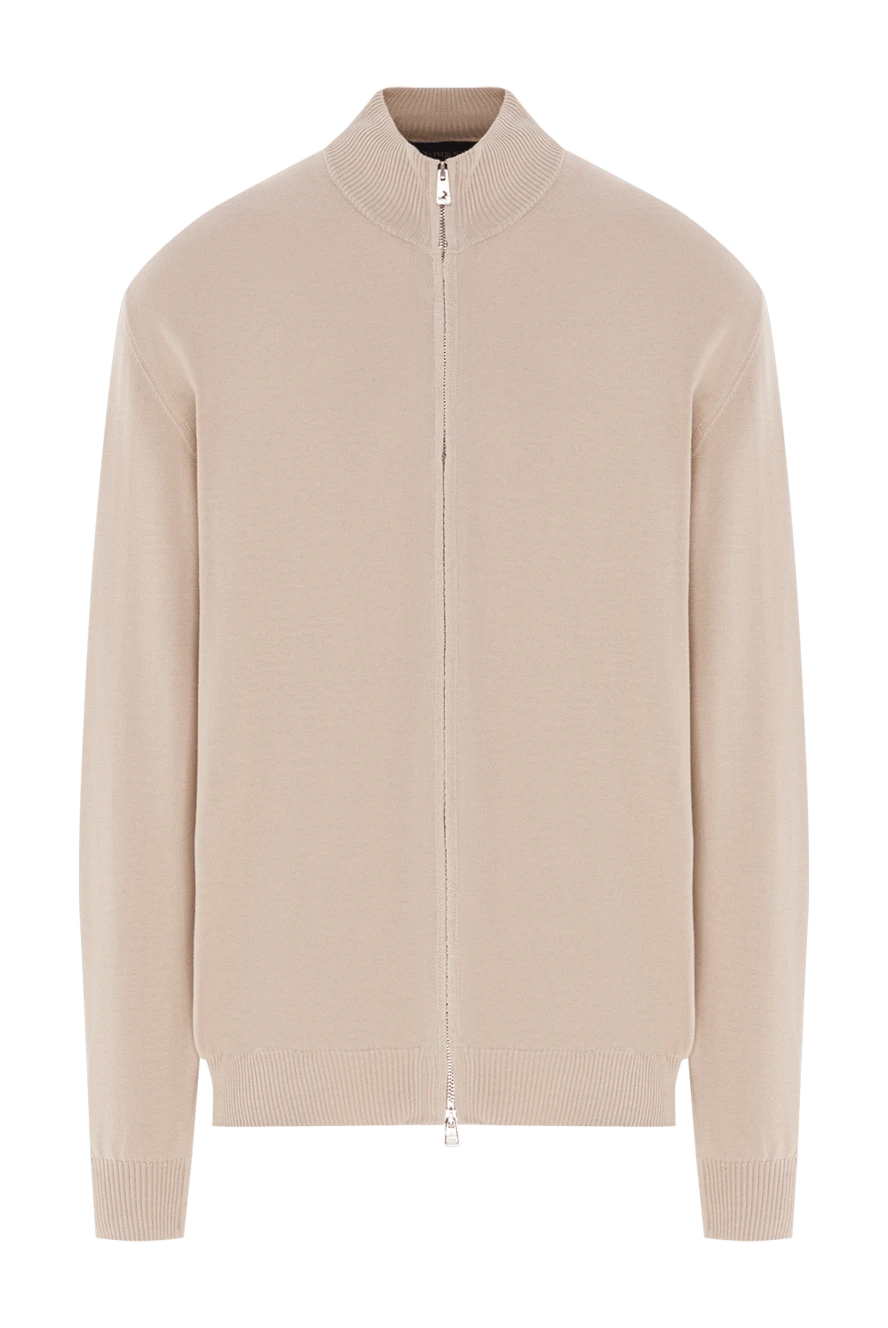 Tombolini светло-бежевый кардиган из хлопка и шелка на молнии 192218 - фото 1
