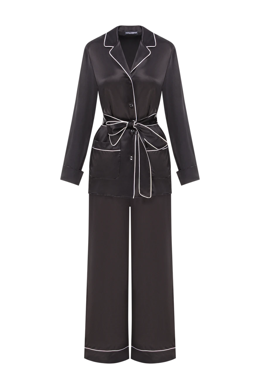 Dolce & Gabbana шелковый комплект черного цвета с контрастной белой окантовкой 192248 - фото 1