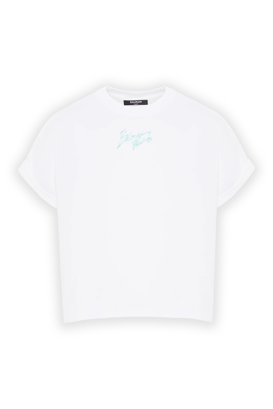Balmain қарама-қарсы басылымы бар ақ мақта футболка 192256 - фото 1