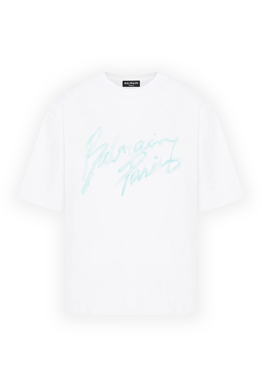 Balmain табиғи мақтадан жасалған фирмалық логотипі бар ақ футболка 192257 - фото 1