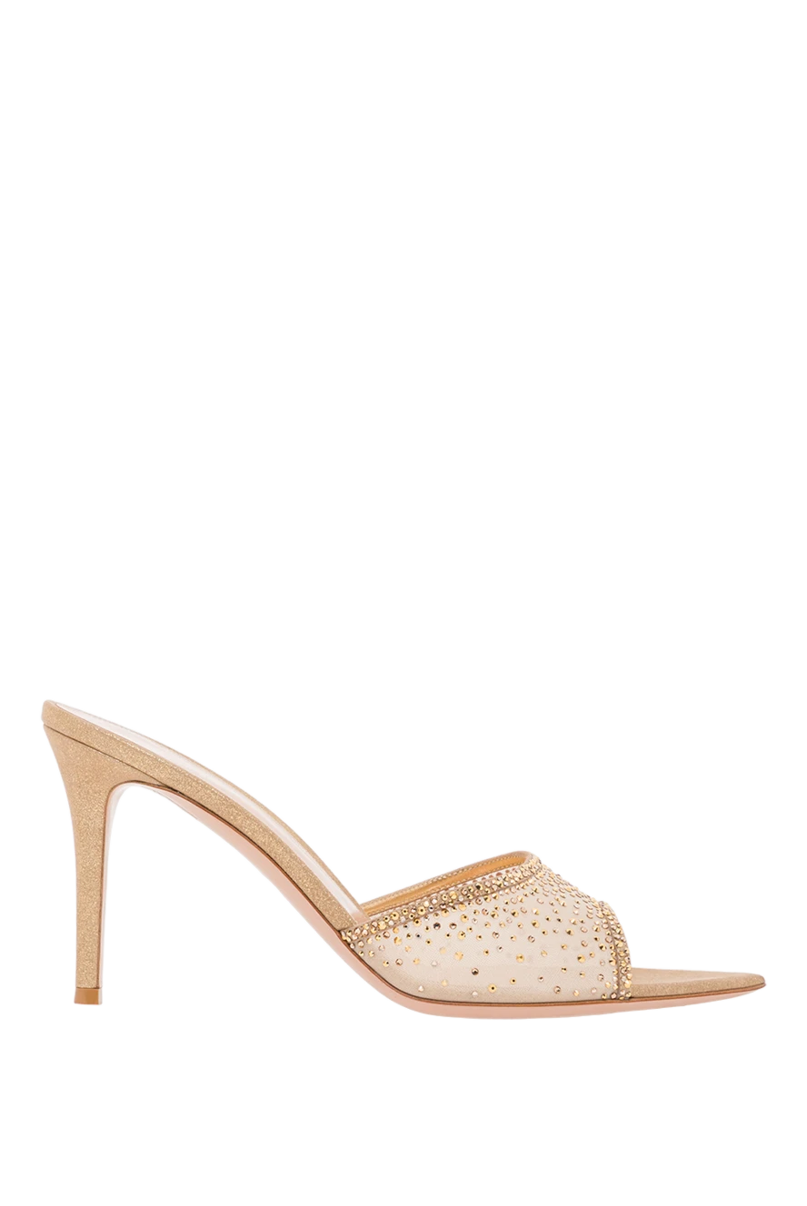 Gianvito Rossi босоножки rania mule 85 из шелковой органзы отделанные замшей золотистого цвета 192267 - фото 1