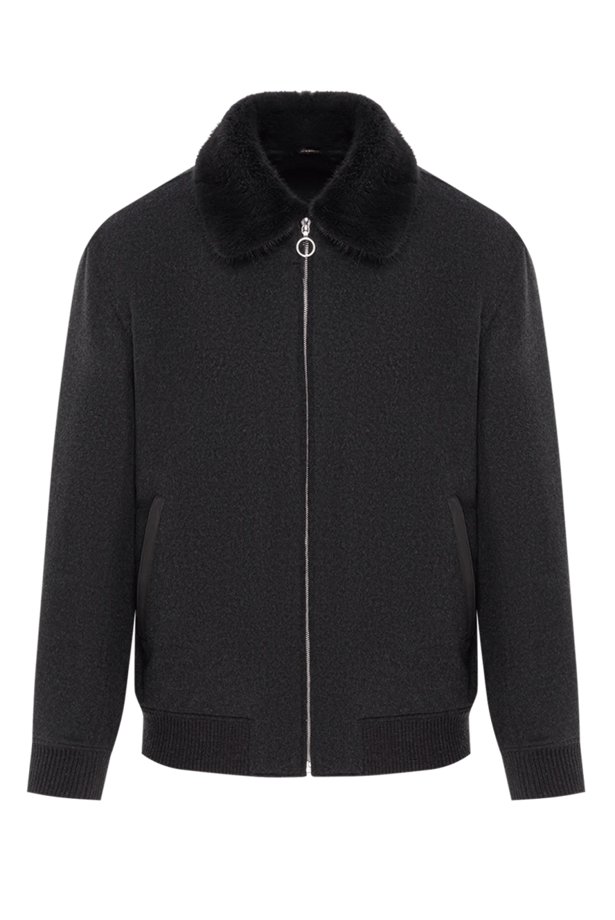 Seraphin жүн жағасы бар қою сұр кашемир бомбер күртешесі 192351 - фото 1