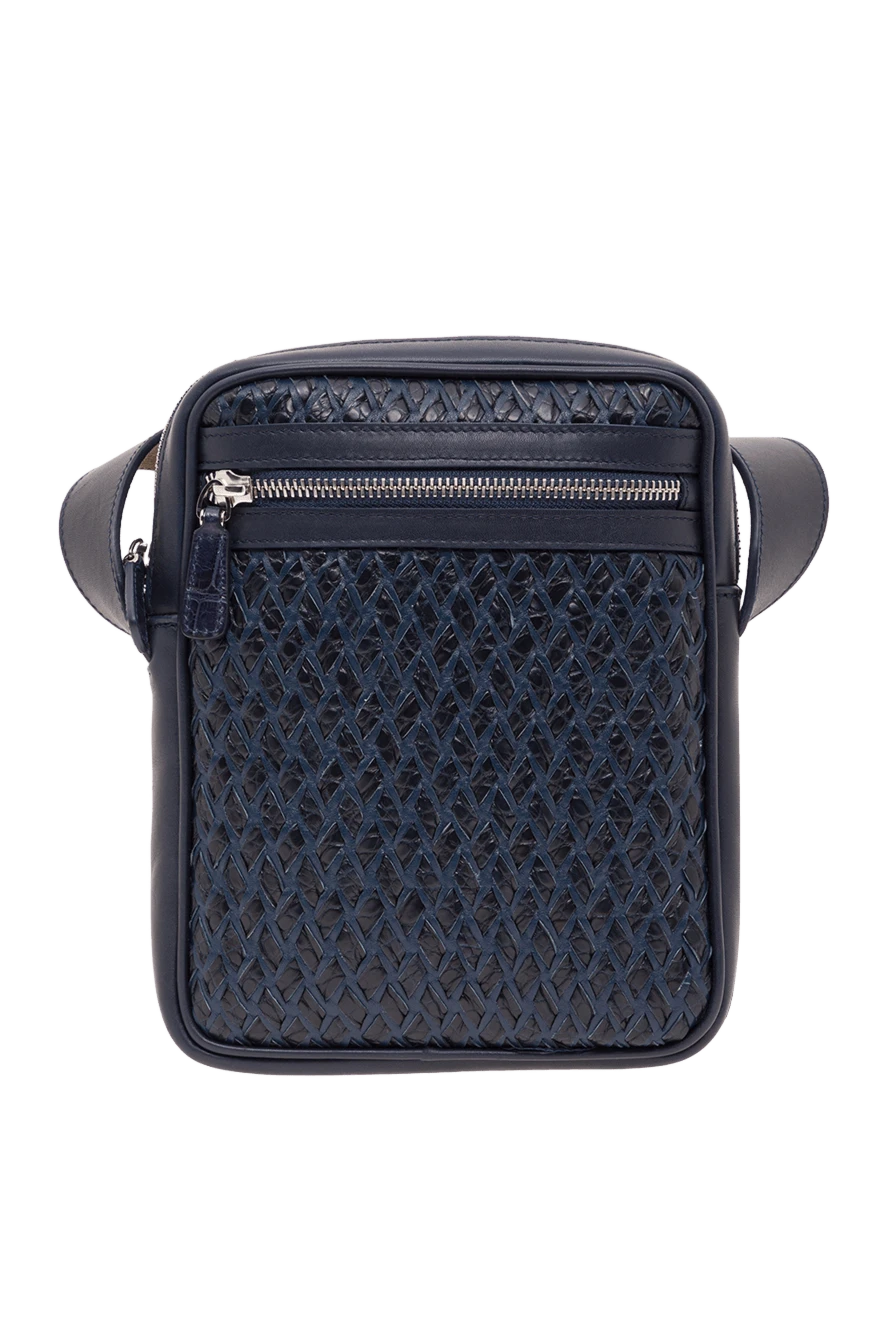 Tardini темно-синяя мужская сумка-мессенджер из плетеной кожи 192374 - фото 1