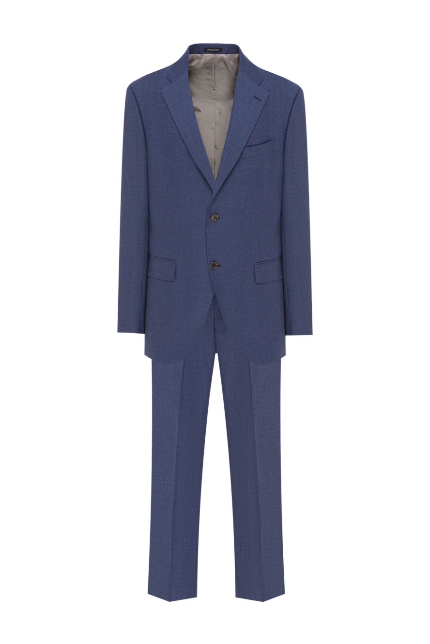 Kiton однотонный синий костюм-двойка из шерстяного полотна премиальной выделки 192416 - фото 1