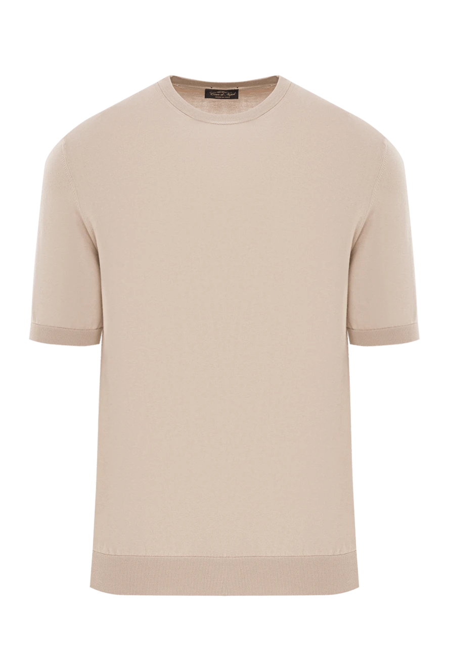Cesare di Napoli короткорукавный хлопковый джемпер в нейтральном бежевом оттенке 192430 - фото 1