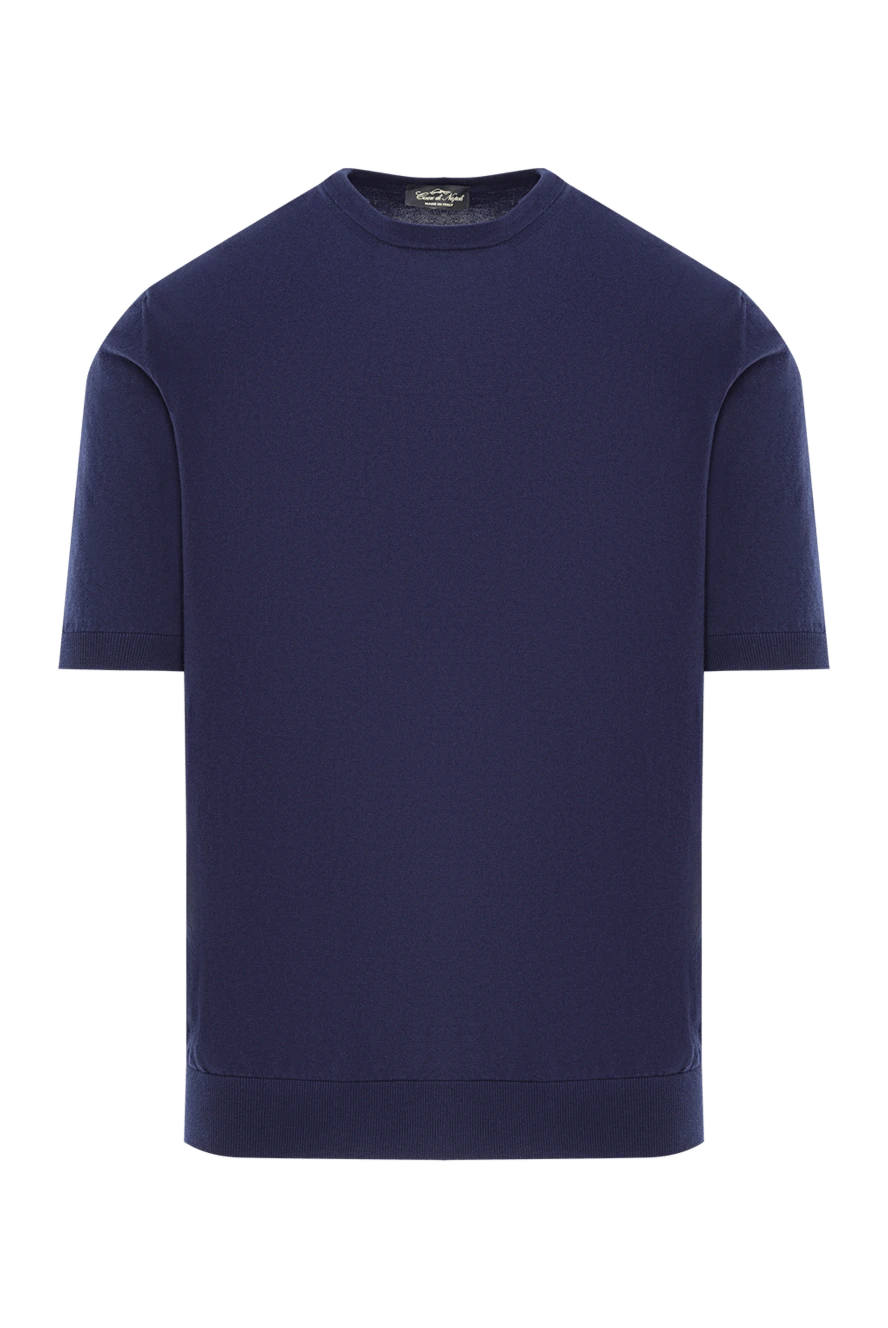 Cesare di Napoli хлопковый джемпер с короткими рукавами в темно-синем цвете 192432 - фото 1