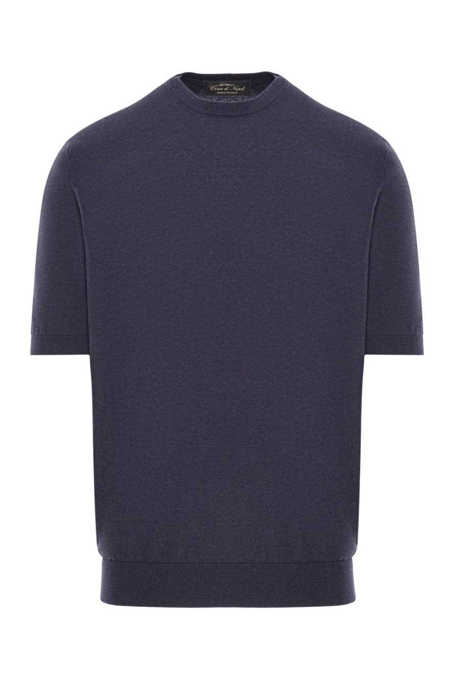 Cesare di Napoli мужской джемпер с коротким рукавом из синего хлопкового меланжа 192440 - фото 1