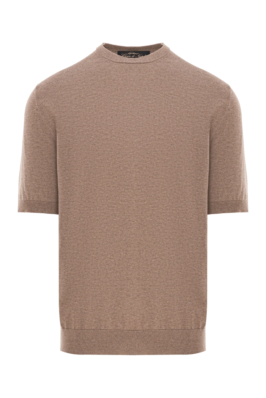 Cesare di Napoli мужской джемпер с коротким рукавом из хлопка коричневого цвета 192442 - фото 1