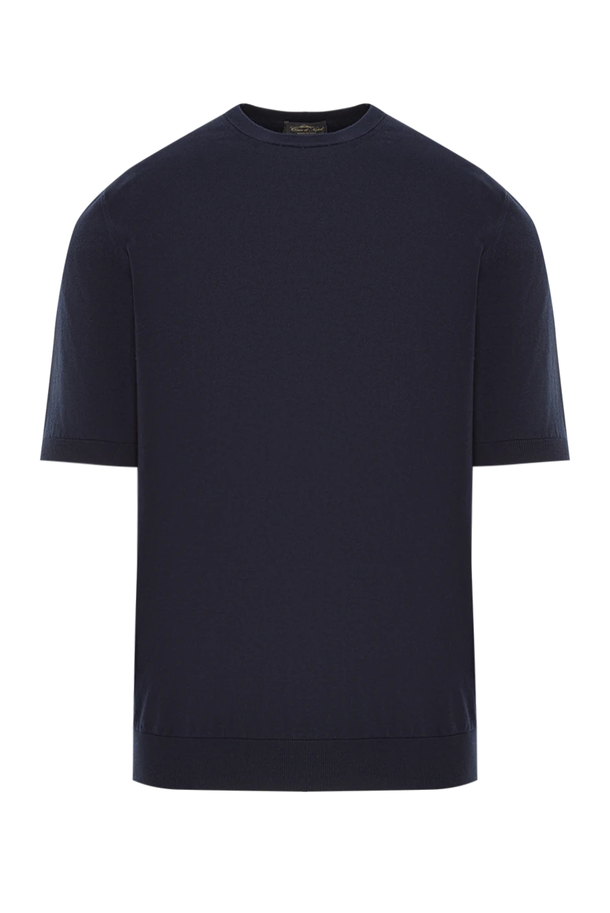 Cesare di Napoli трикотажный джемпер темно-синего цвета с коротким рукавом 192445 - фото 1