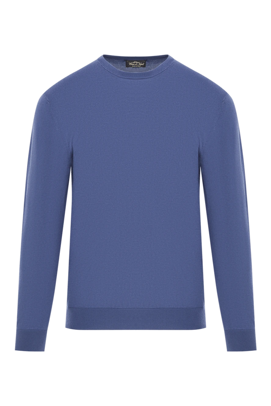 Cesare di Napoli лаконичный джемпер из хлопка с эластичными манжетами голубой 192454 - фото 1