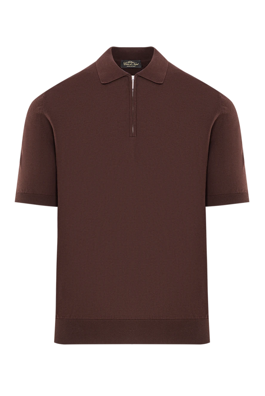 Cesare di Napoli мужская коричневая рубашка поло из хлопка на молнии 192461 - фото 1