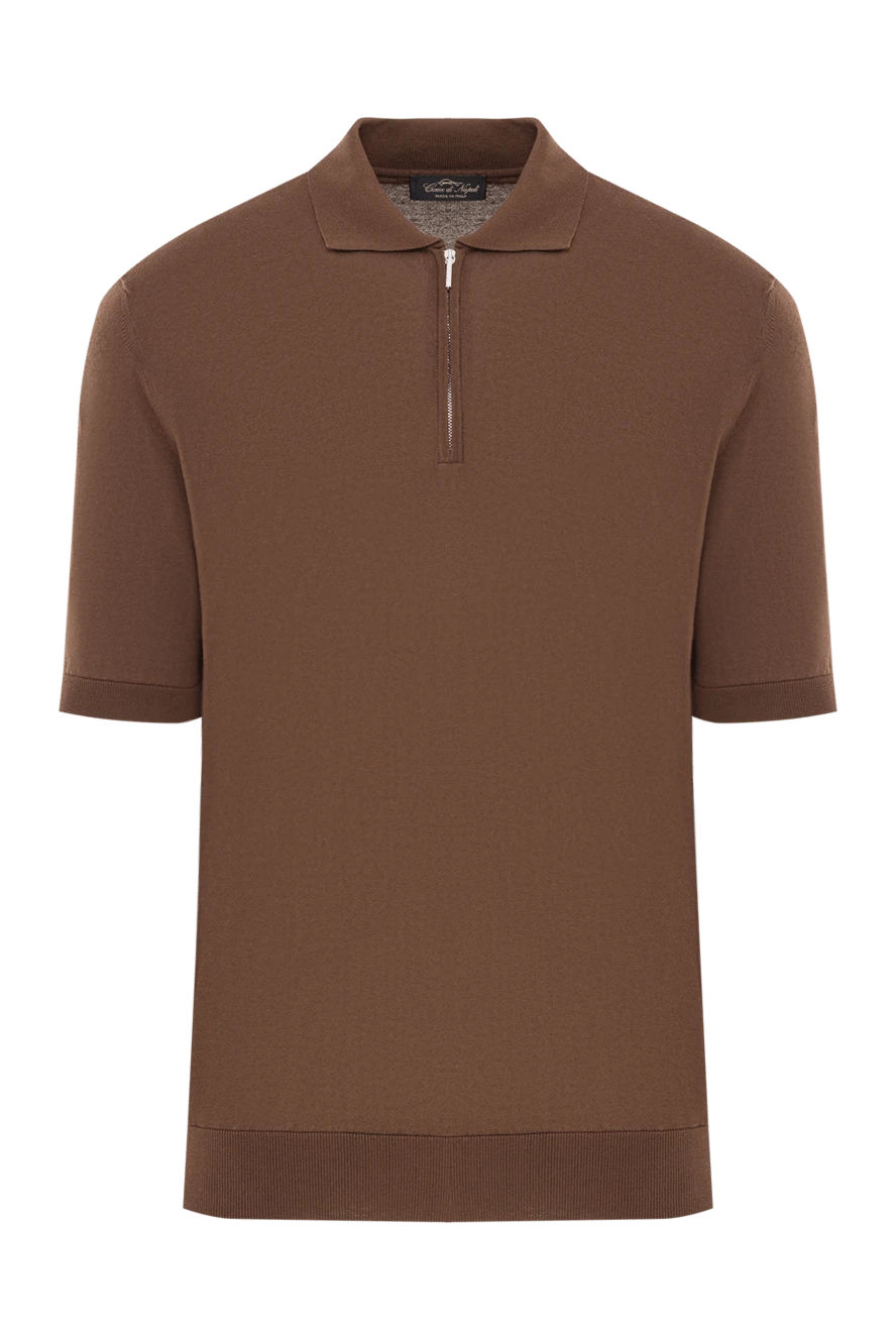 Cesare di Napoli мужское коричневое поло на молнии из натурального хлопка 192464 - фото 1