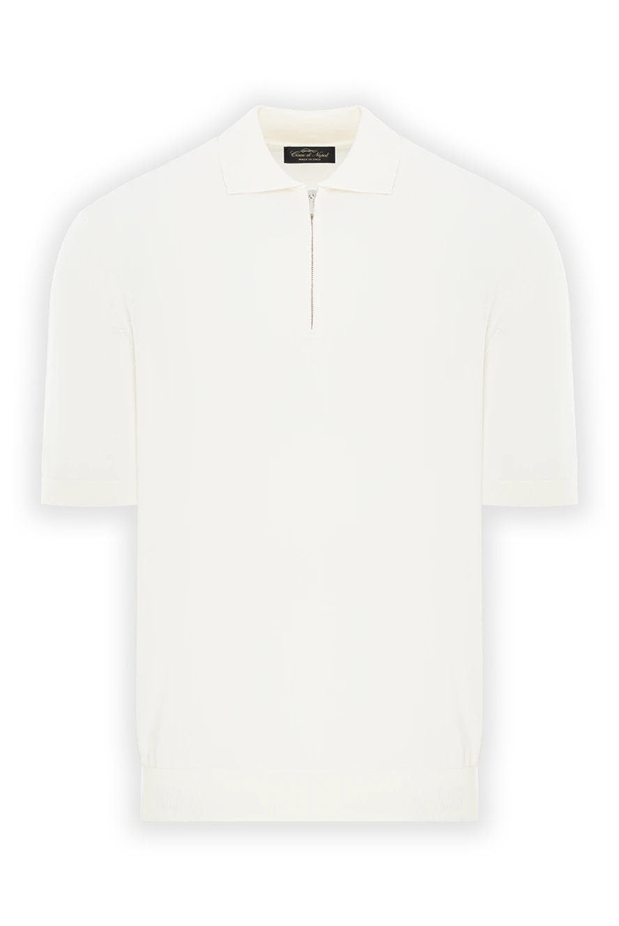 Cesare di Napoli белое трикотажное мужское поло на молнии из хлопка 192466 - фото 1