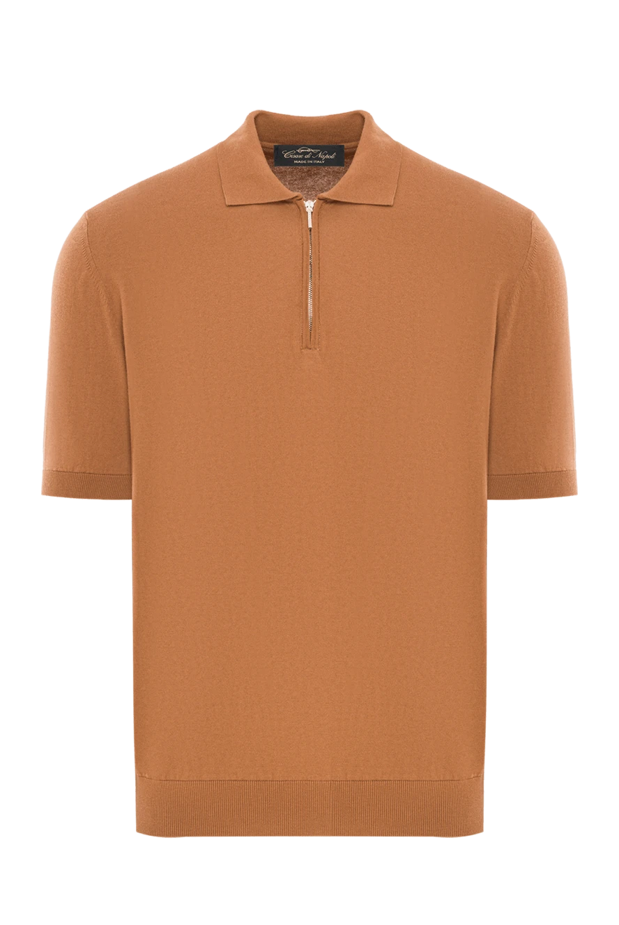 Cesare di Napoli мужское поло карамельного цвета из хлопка с застёжкой-молнией 192468 - фото 1