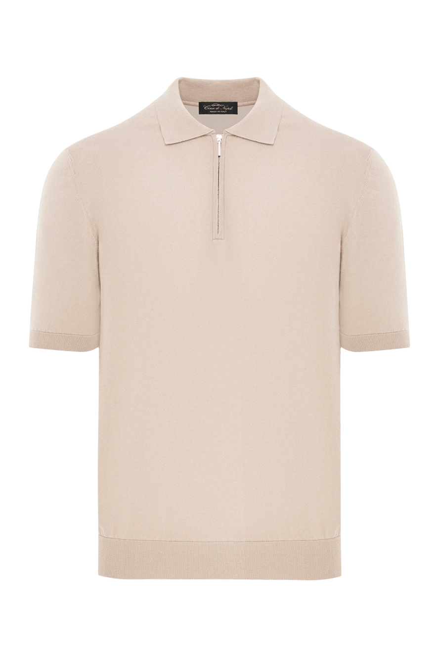 Cesare di Napoli мужское бежевое поло на молнии из натурального хлопка 192469 - фото 1