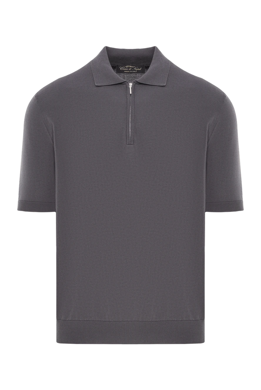 Cesare di Napoli жоғары сапалы жұмсақ мақтадан тігілген ерлерге арналған сұр түсті поло жейдесі 192472 - фото 1