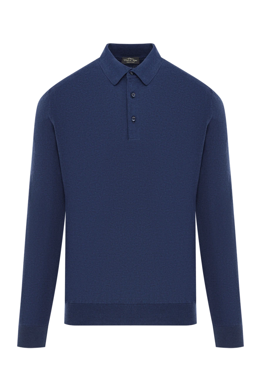 Cesare di Napoli мужское поло из хлопка темно-синего цвета с длинным рукавом 192486 - фото 1