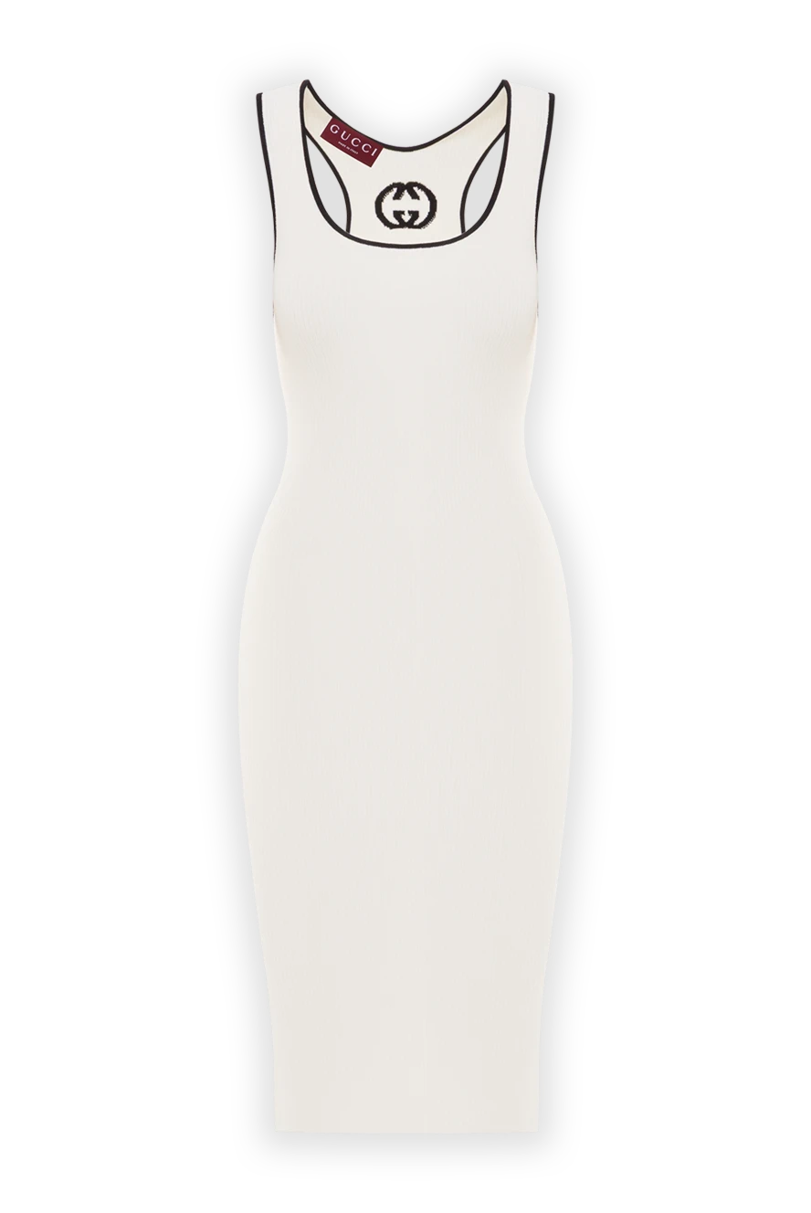 Gucci белое платье миди с логотипом и контрастной окантовкой 192547 - фото 1