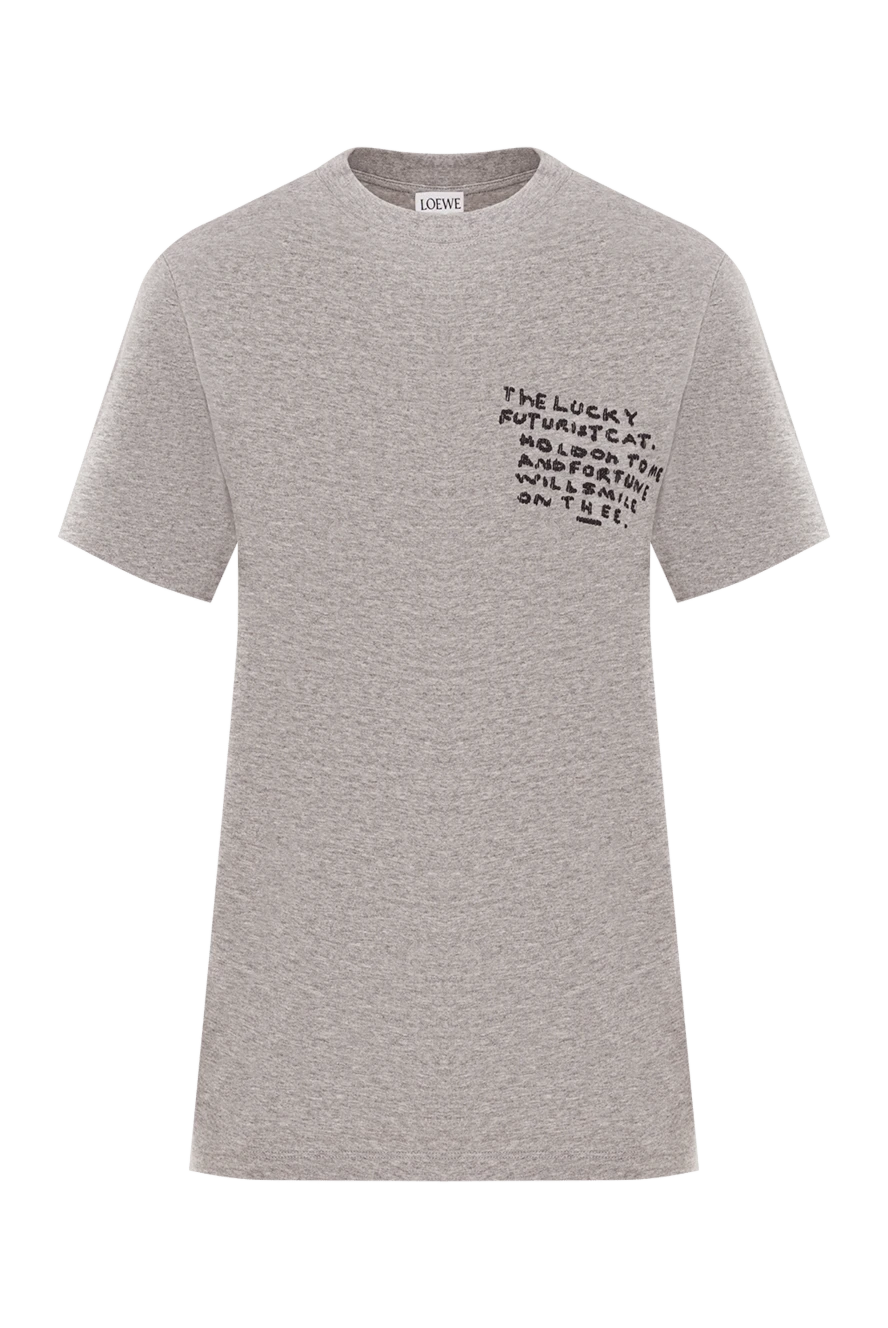 Loewe футболка серая прямого кроя из легкого хлопка с вышитой надписью
192625 - фото 1