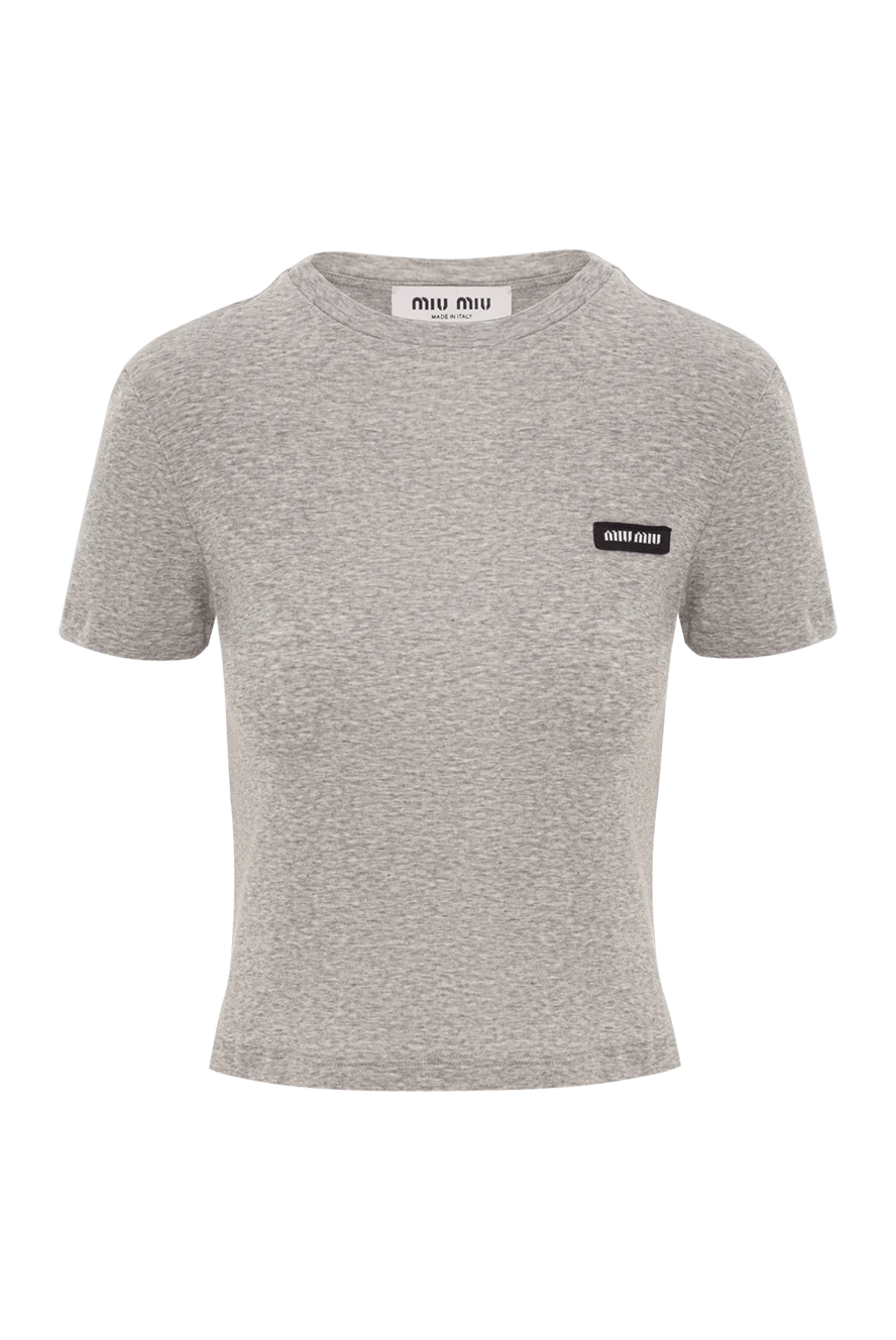 Miu Miu grey melange cotton t-shirt with logo 192626 - photo 1
