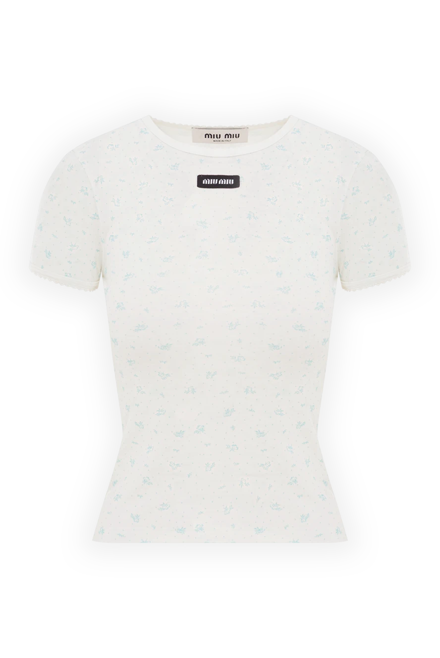 Miu Miu white and light blue cotton knitted t-shirt 192631 - photo 1