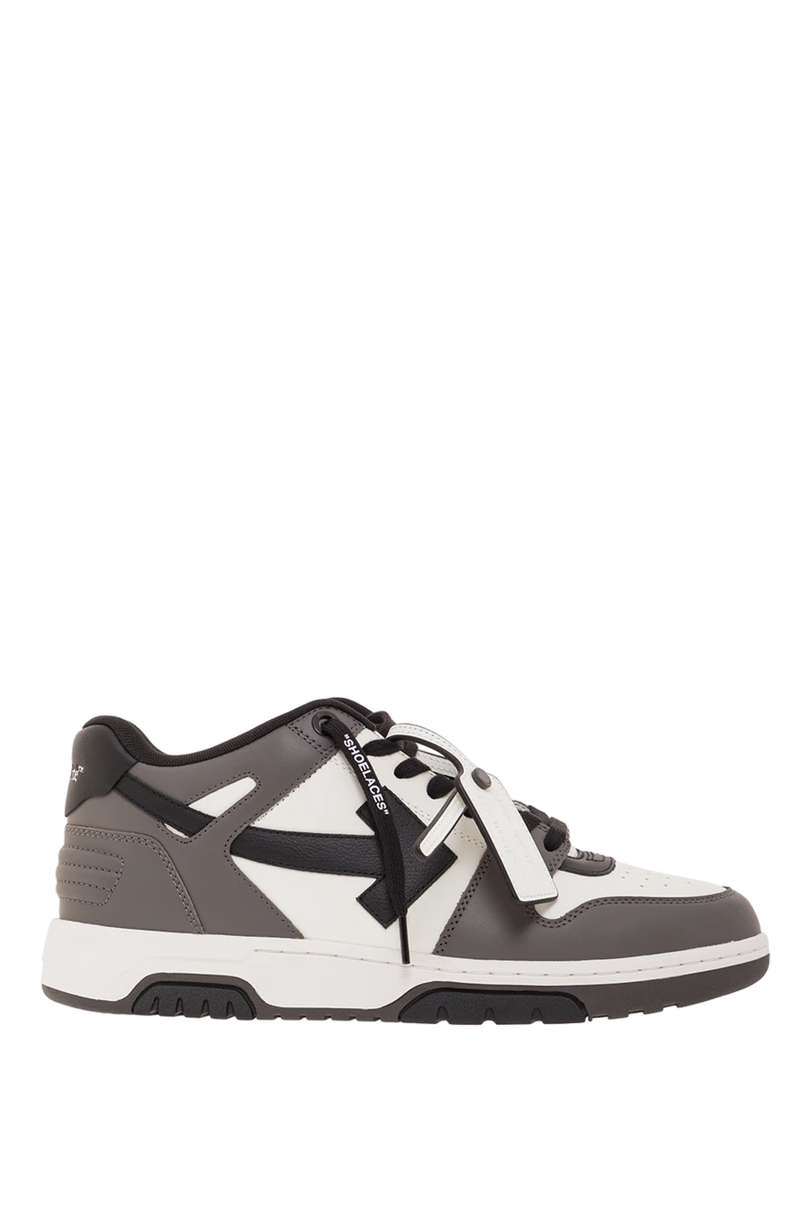 Off-White тесіктері бар тегіс бұзау терісінен тігілген, кеңседен тыс ерлерге арналған кроссовкалар 192651 - фото 1