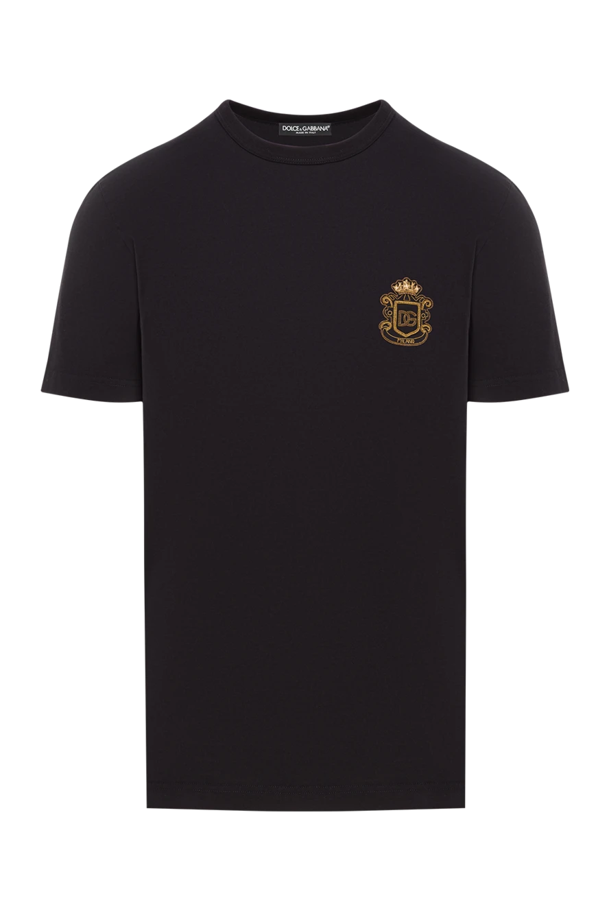 Dolce & Gabbana елтаңбасы кестеленген қара түсті ерлерге арналған мақта футболкасы 192659 - фото 1