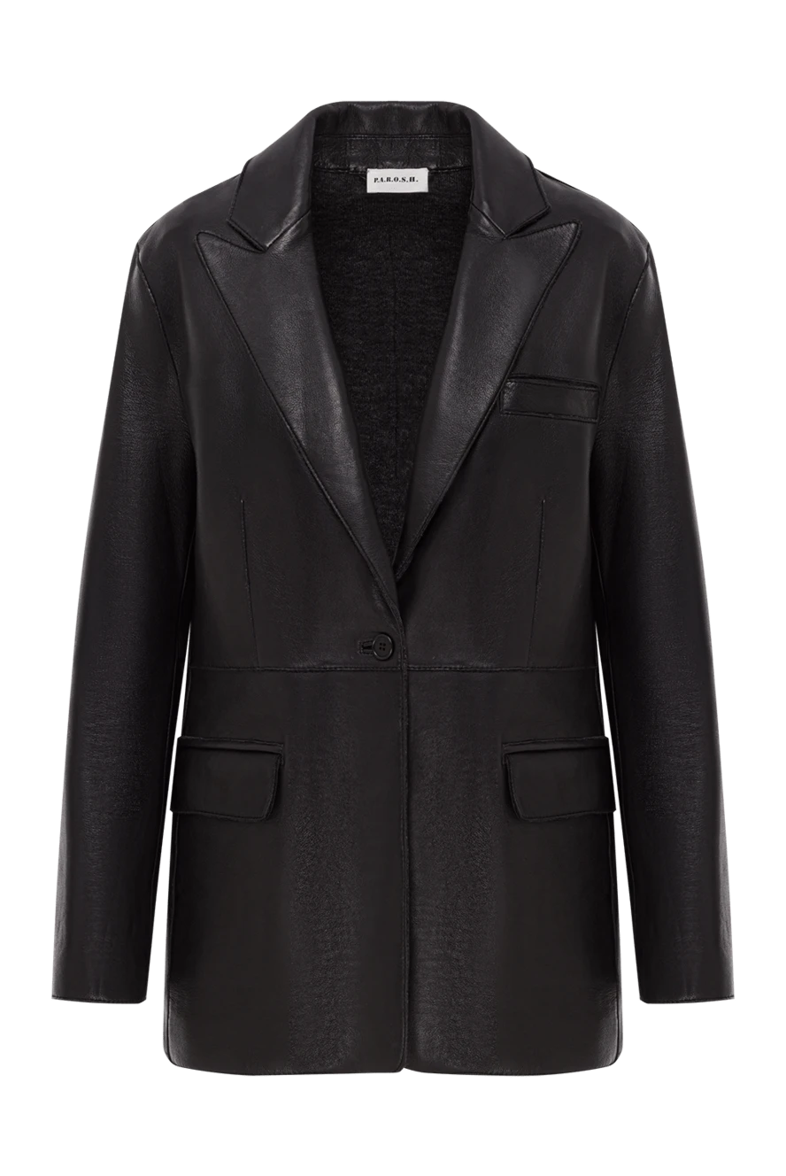 P.A.R.O.S.H. женский черный блейзер из натуральной кожи на пуговицах
192747 - фото 1
