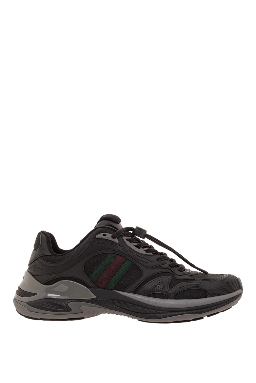 Gucci кроссовки gucci 2.0 из черной сетки и кожи с зелено-красной полосой web 192753 - фото 1