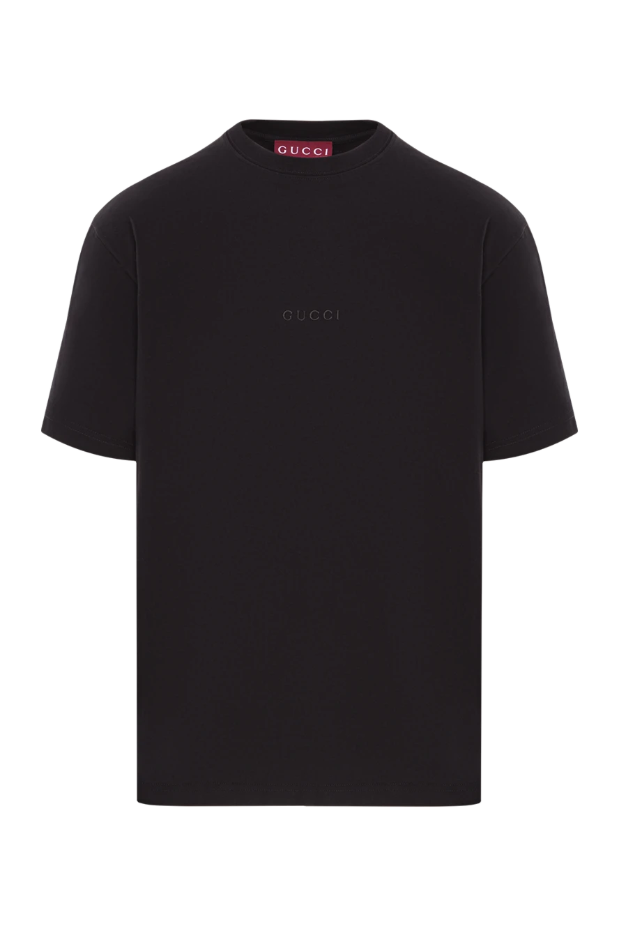 Gucci футболка оверсайз из хлопка черного цвета украшеная вышитым логотипом 192772 - фото 1
