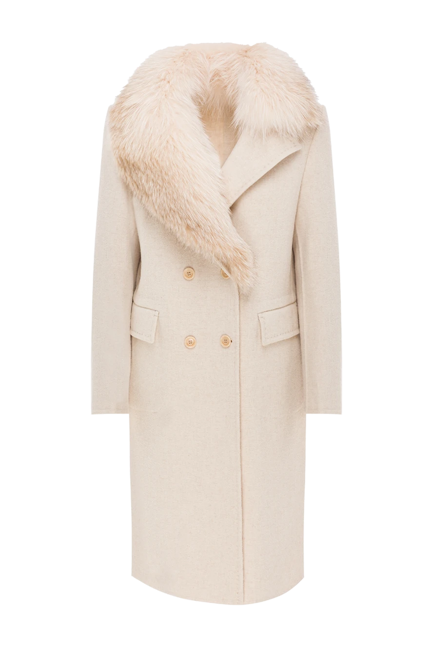 Ermanno Scervino бежевое пальто со съемным воротником из меха 192797 - фото 1