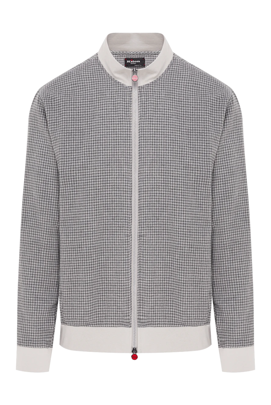 Kiton кішкентай тоқылған өрнегі бар сұр және ақ мақтадан жасалған бомбер күртеше 192811 - фото 1