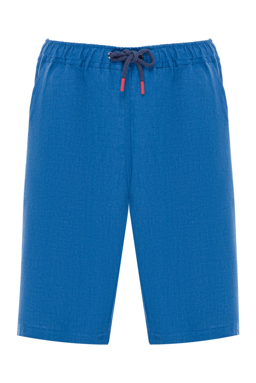 Kiton синие мужские льняные шорты с эластичным поясом на кулиске 192815 - фото 1