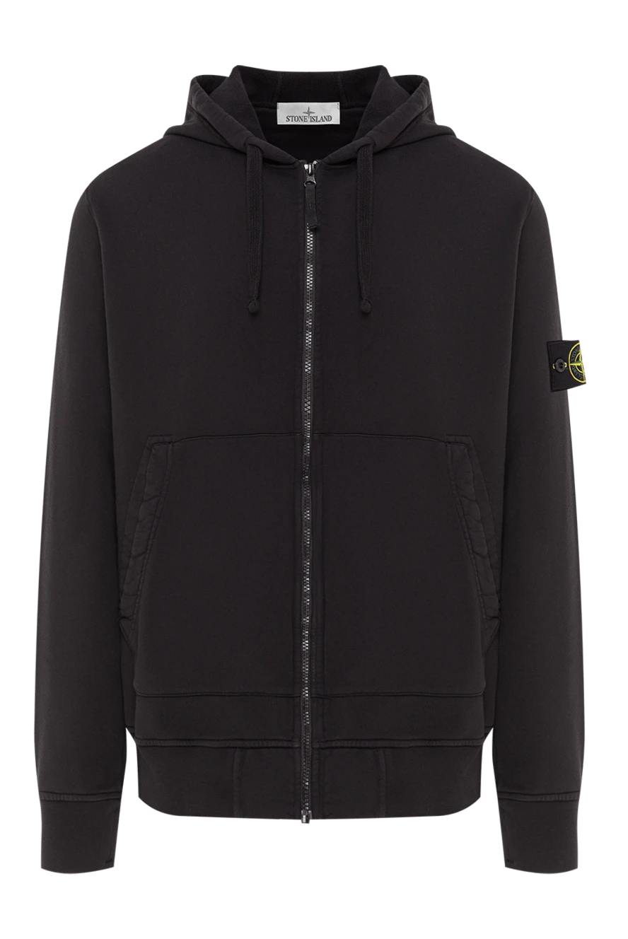 Stone Island толстовка черная на молнии с капюшоном из органического хлопкового флиса 192884 - фото 1