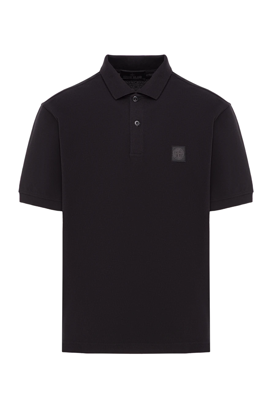 Stone Island черное поло из органического хлопкового пике c нашивкой compass в тон 192898 - фото 1