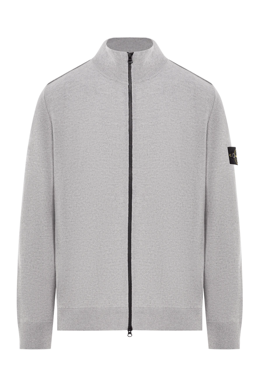 Stone Island серая шерстяная спортивная кофта на молнии с нашивкой-логотипом 192907 - фото 1