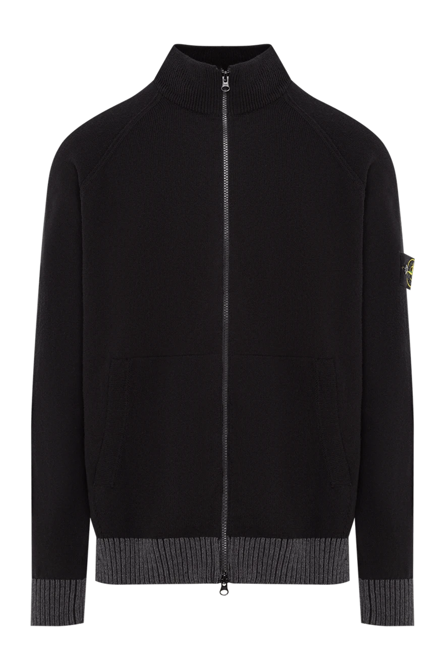Stone Island черная спортивная кофта на молнии из хлопка с нашивкой-логотипом 192909 - фото 1