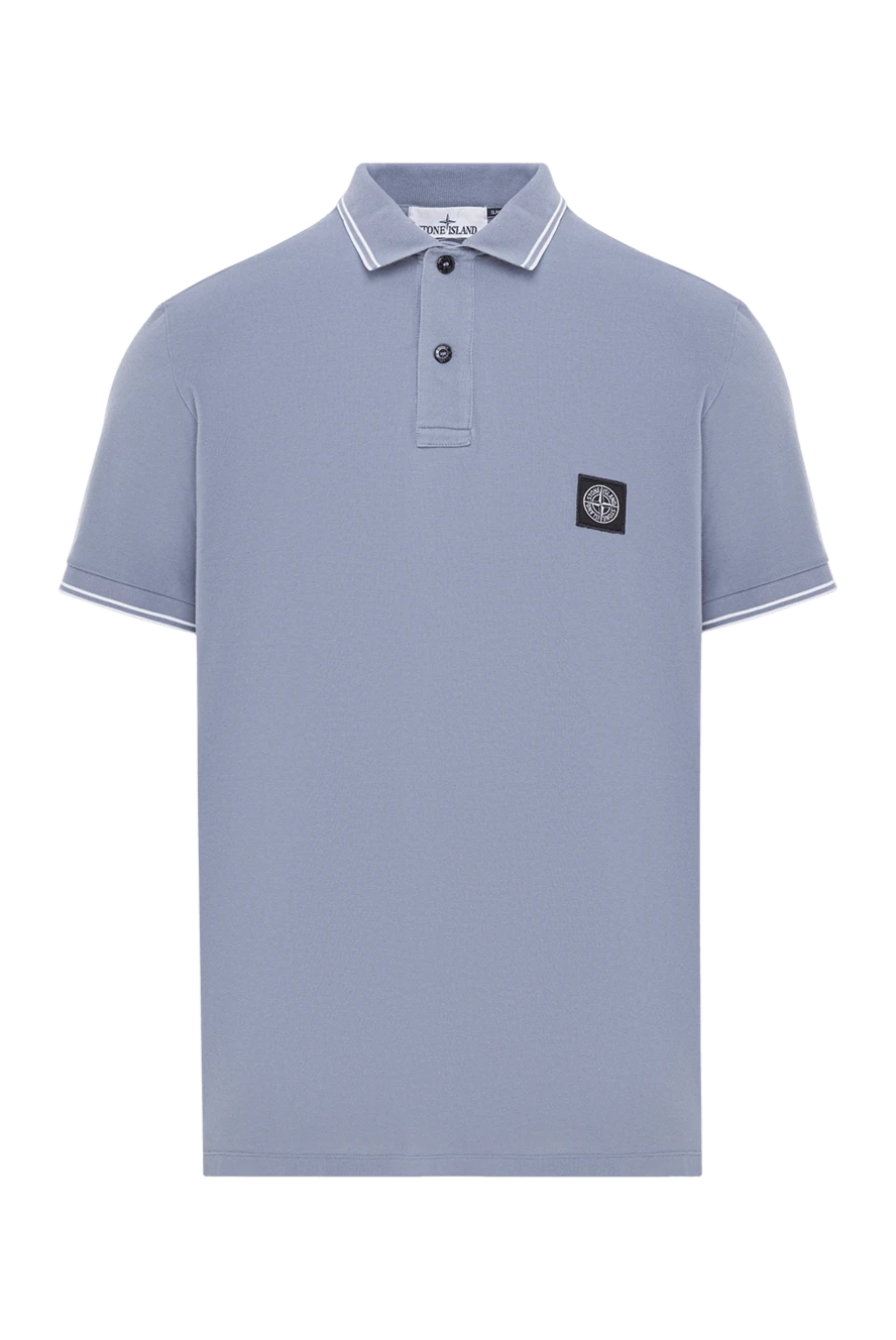 Stone Island қабырғалы жағасы және контрастты жиегі бар көк мақтадан тігілген поло жейдесі 192920 - фото 1