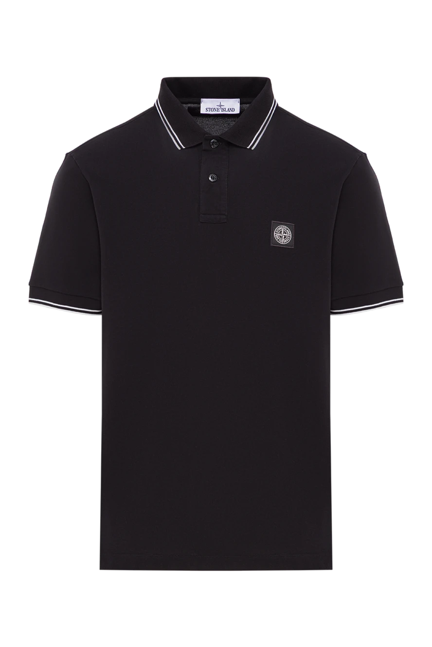 Stone Island black cotton polo shirt with ribbed collar and contrast trim 192924 - photo 1