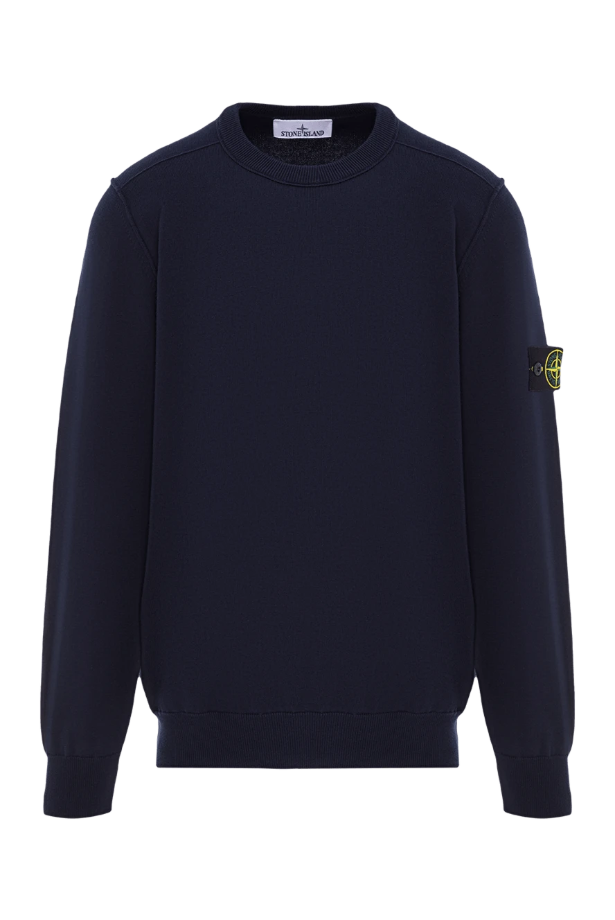 Stone Island вязаный синий свитер с круглым вырезом из мягкого органического хлопка 192946 - фото 1