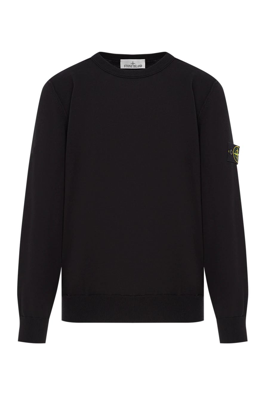 Stone Island вязаный черный свитер с круглым вырезом из мягкого органического хлопка 192948 - фото 1