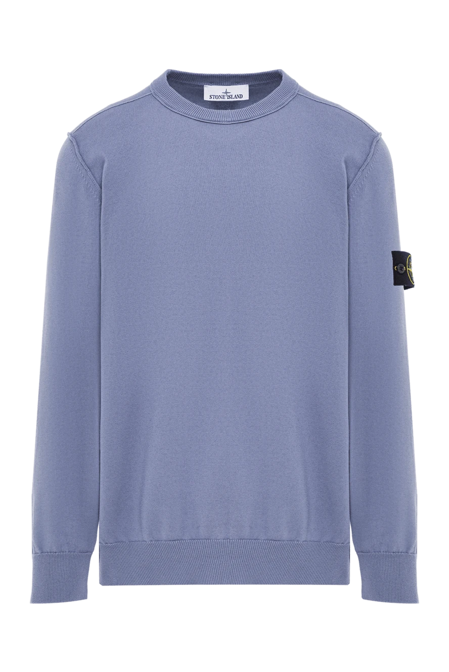 Stone Island вязаный голубой свитер с круглым вырезом из мягкого органического хлопка 192949 - фото 1