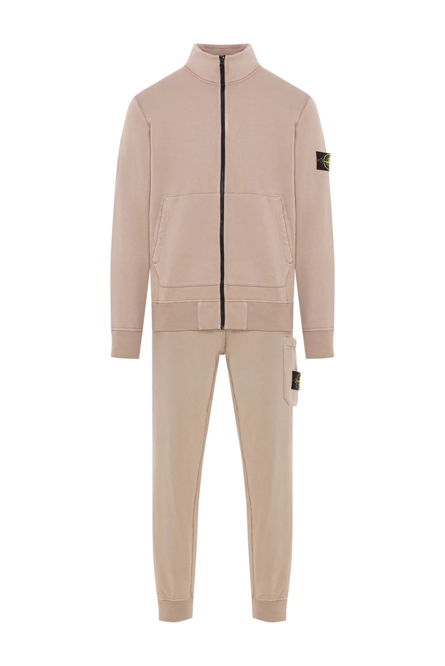 Stone Island спортивный костюм из хлопкового флиса с боковыми карманами бежевый 192954 - фото 1