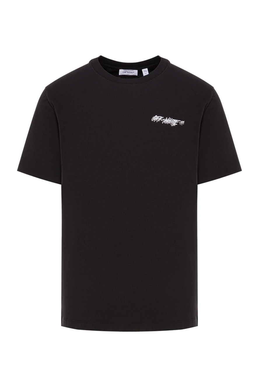 Off-White кішкентай ақ логотипі бар ерлерге арналған қара мақта футболка 192976 - фото 1