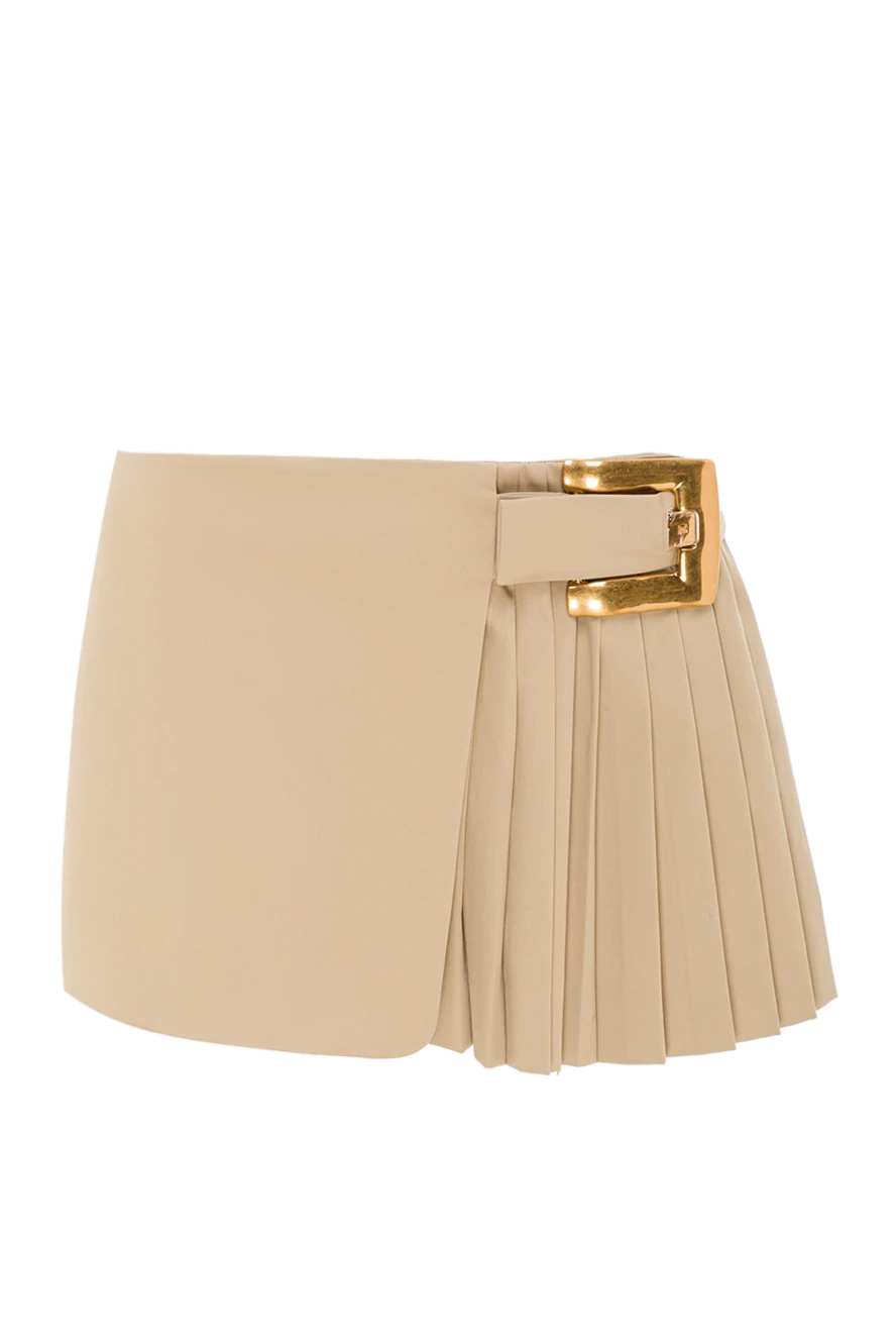 Balmain короткая бежевая юбка из габардина с поясом 193003 - фото 1