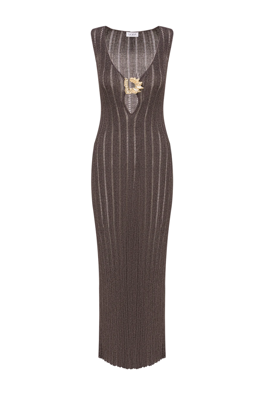 Moeva длинное платье antibes из черного трикотажа с золотой отделкой 193027 - фото 1