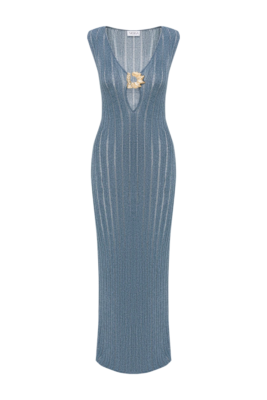 Moeva длинное платье antibes из голубого трикотажа с золотой отделкой 193028 - фото 1