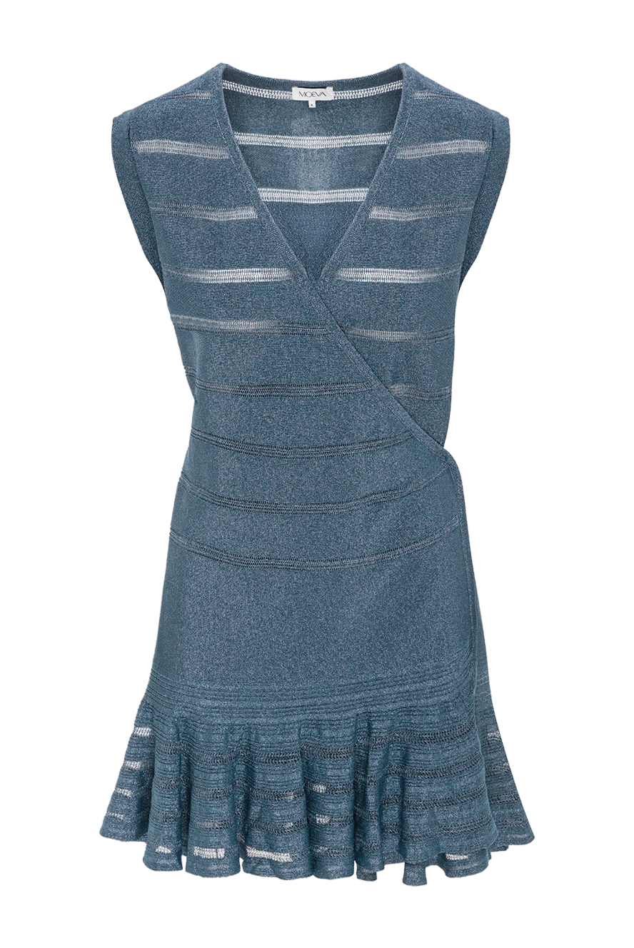 Moeva мини-платье menton blue metallic из полупрозрачного трикотажа с v-образным вырезом 193029 - фото 1
