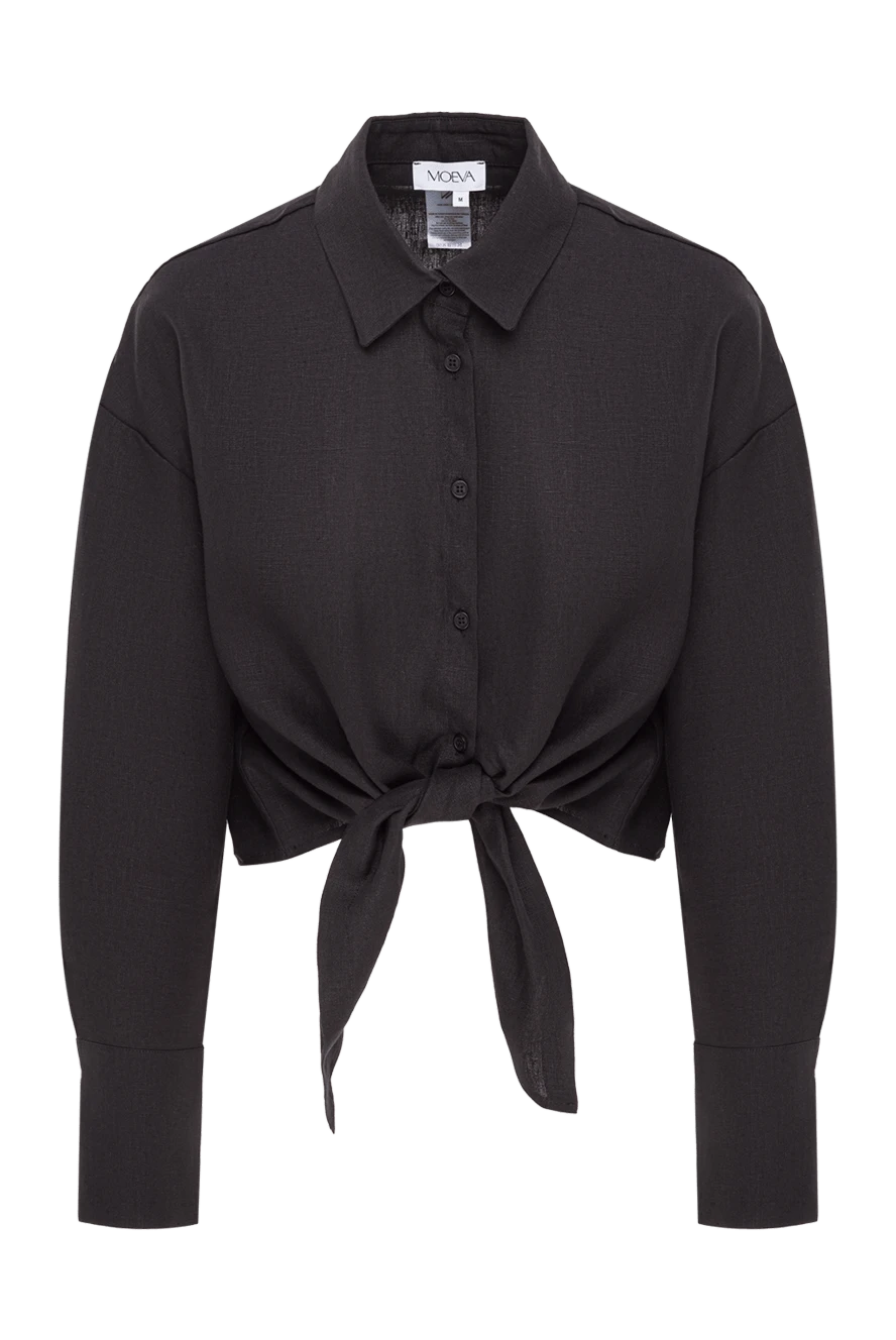 Moeva укороченная черная рубашка из льна с акцентным узлом-завязкой на талии 193033 - фото 1