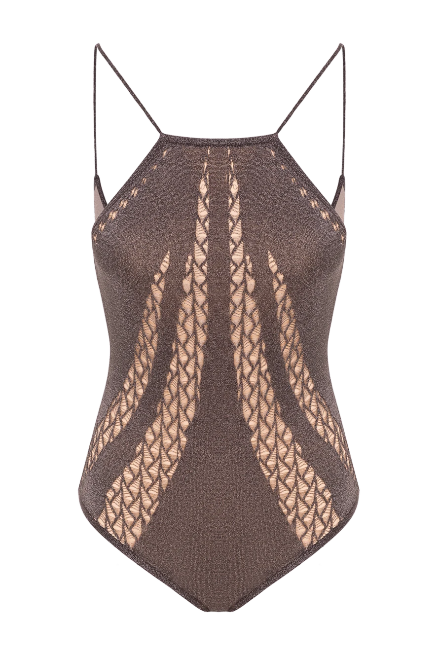 Moeva прованс стиліндегі қоңыр түсті тоқылған жағасы бар купальник 193038 - фото 1